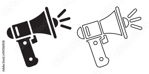 Two Megaphones in Black and White Outline, Representing Communication and Protest