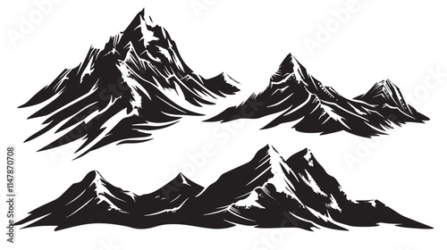 Black and white mountain range illustration. (1)