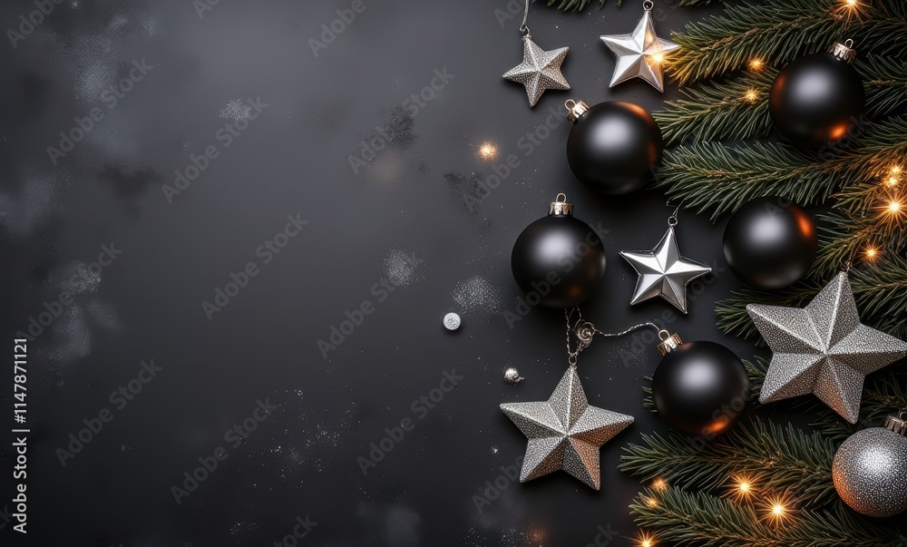 Decorative Christmas ornaments on dark backdrop Decorative Christmas ornaments on dark backdrop