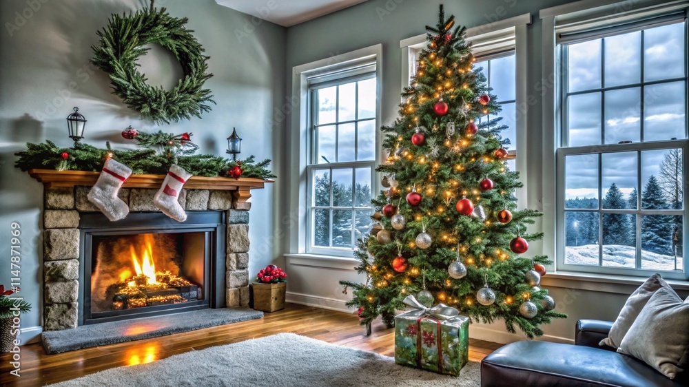 Obraz premium home decoration for Christmas |fireplace with Christmas decorations