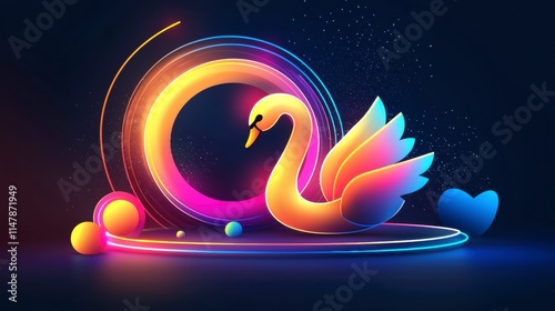 Vibrant digital swan illustration creative art studio graphic design dark background artistic perspective elegant concept photo