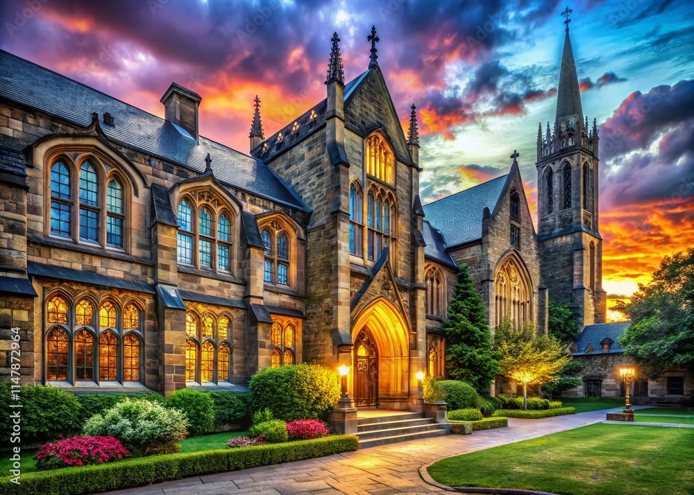 Fototapeta premium Gothic University Campus: Academic Conferences & Ceremonies - AI Generated Imagery