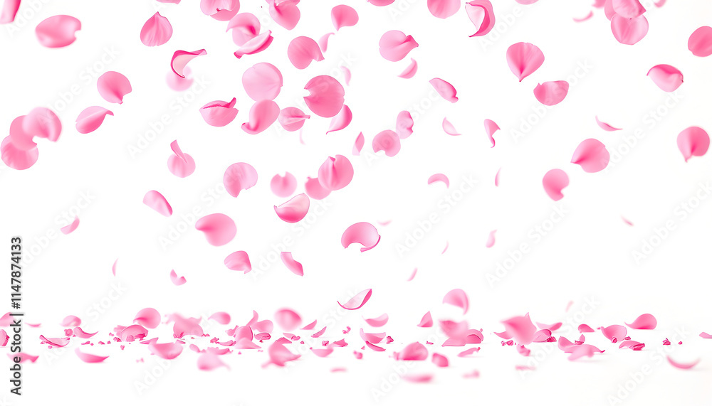 Pink Flower Petals Falling, White Background - Soft Focus Pink Flower Petals Falling, White Background - Soft Focus