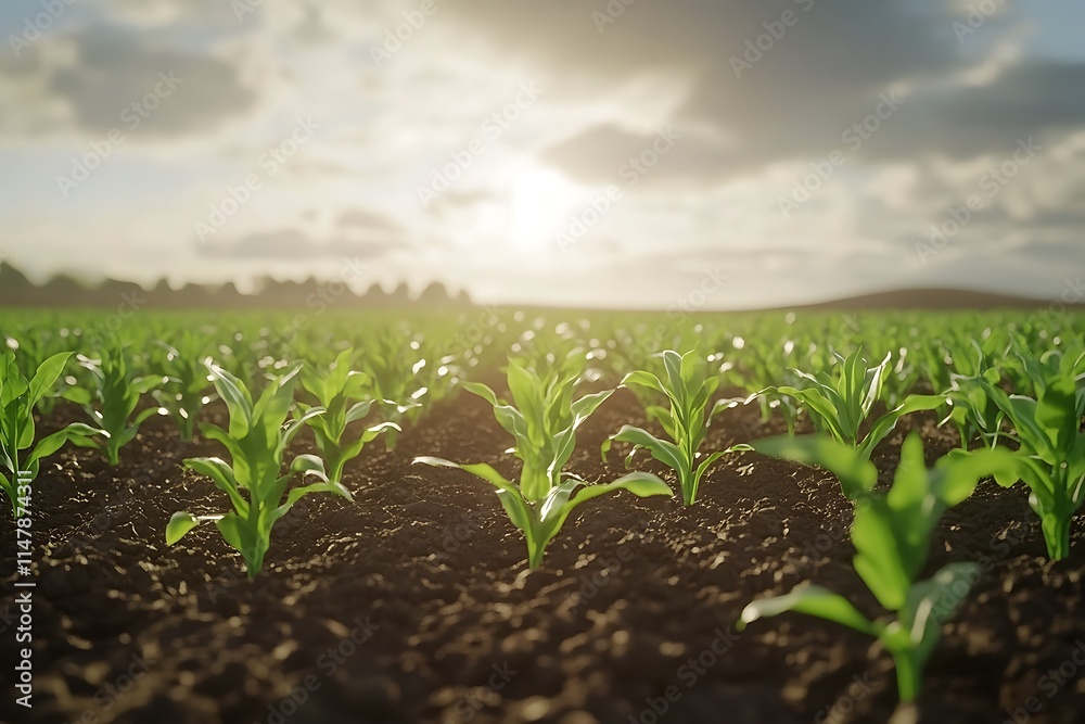 Growing young green leaf lettuce lines outside at the countryside on a field from the agricultural industry in Germany,