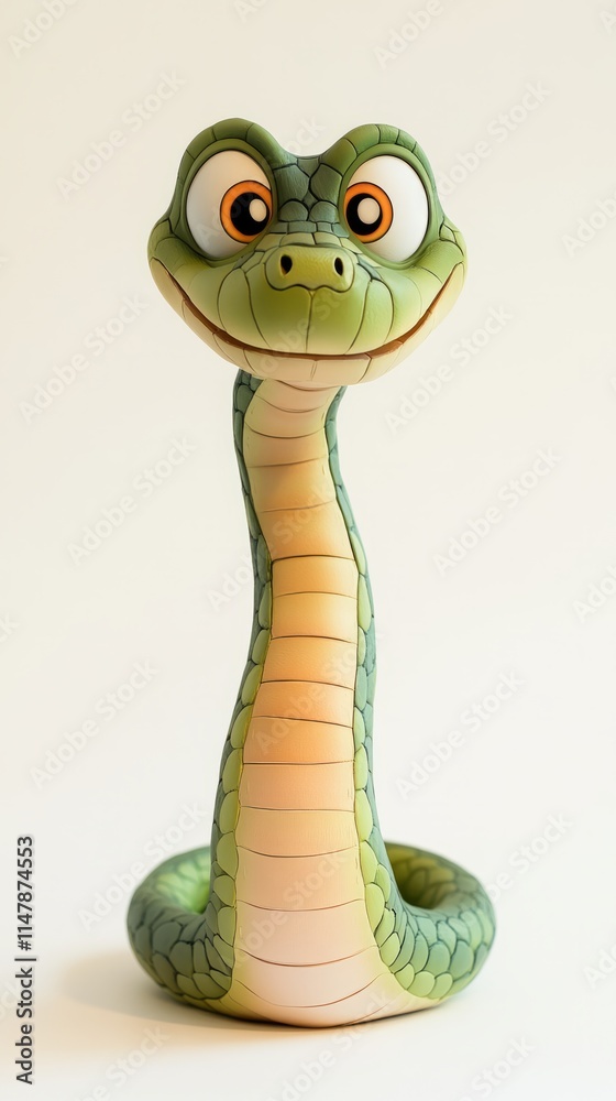 Fototapeta premium Tiny cute adorable baby snake illustration style character