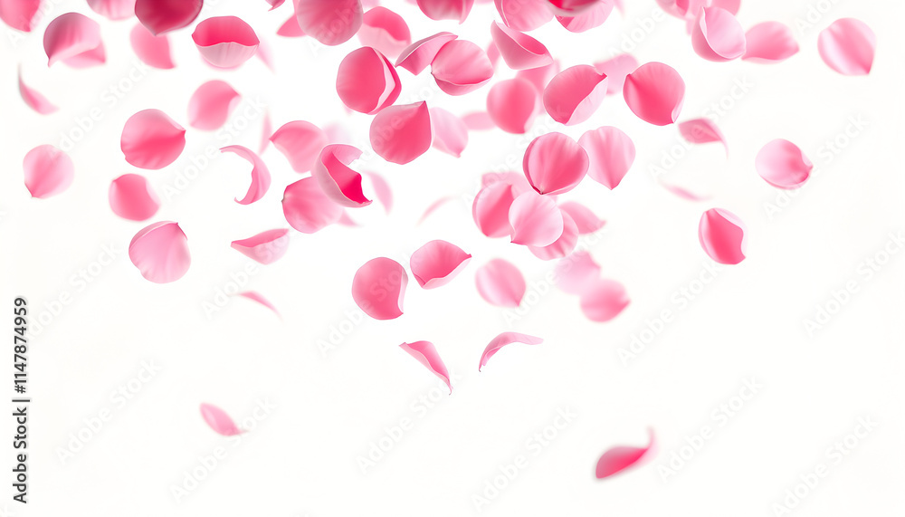 Pink Rose Petals Falling on White Background - Soft colors Pink Rose Petals Falling on White Background - Soft colors