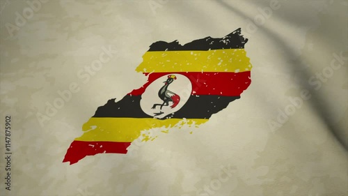 Wavy Map of UGANDA with Flag in Body Isolated on Vintage Background photo