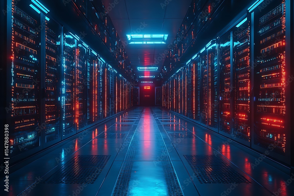 Fototapeta premium Futuristic Server Room with Neon Lighting