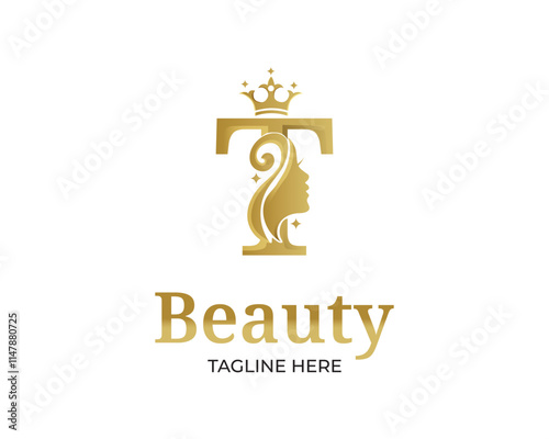  luxury monogram initial letter T  silhouette of Face woman logo design template