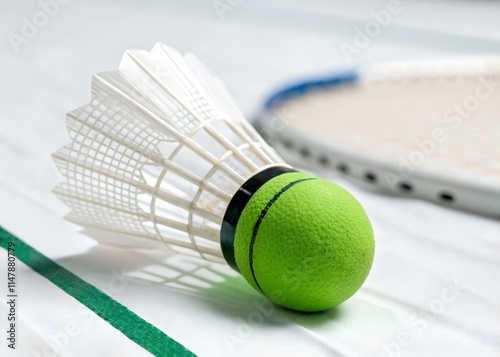 Badminton shuttlecock at the green latex court