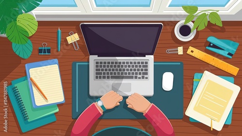office desk with a notebook