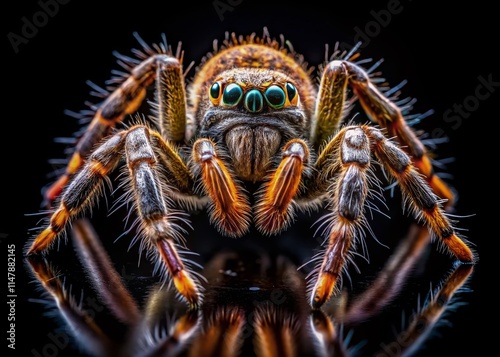 Halloween Spider Macro Photography: Spooky Close-Up, Black Background, Creepy Crawly Insect