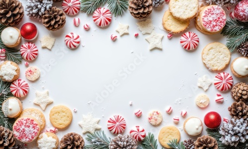 Festive holiday cookie and decoration layout