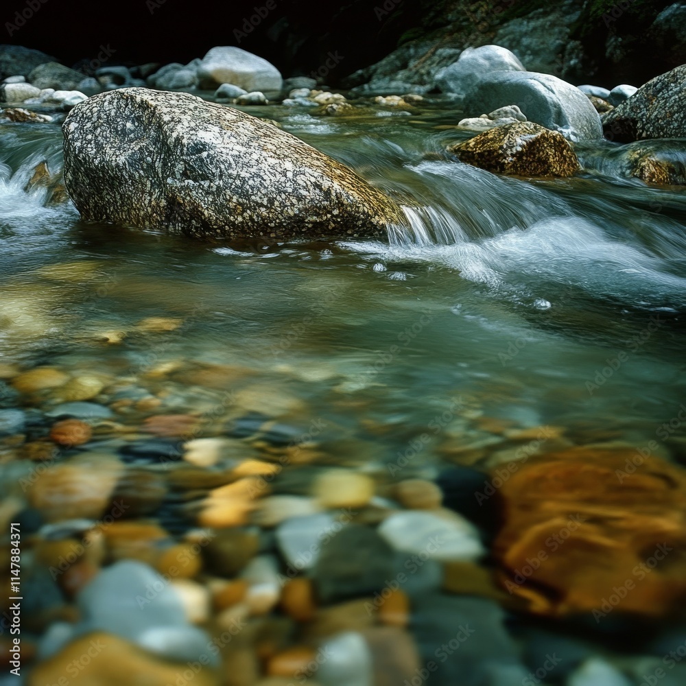Fototapeta premium Water flows over rocks in Denny Creek.