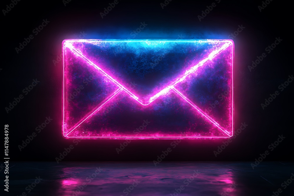 Fototapeta premium Neon Email Symbol on Dark Background