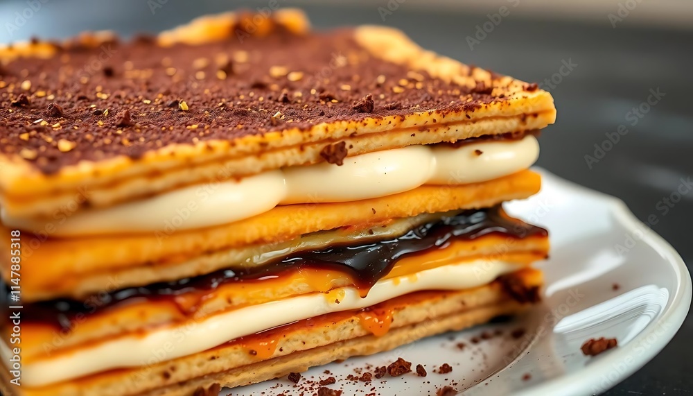 Delicious Layered Dessert With Cream And Chocolate Delicious Layered Dessert With Cream And Chocolate