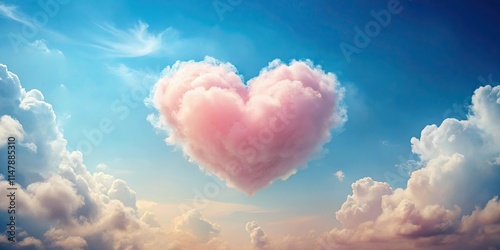 A whimsical heart-shaped cloud floats amidst a vibrant pastel sky, a dreamy and romantic scene.
