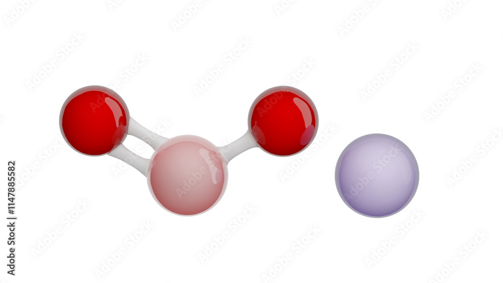 Molecule of Lithium Cobalt Oxide. Molecular formula: LiCoO2. Chemical model: Ball and Stick. Isolated. Transparent background. PNG transparent. 3D illustration.