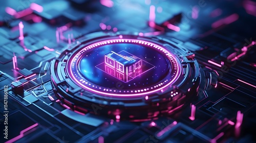 Wallpaper Mural neon tech circuit board data center - cyberpunk aesthetics Torontodigital.ca