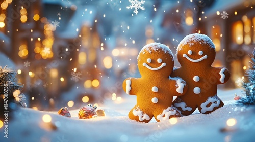 Christmas background with gingerbread man cookies
