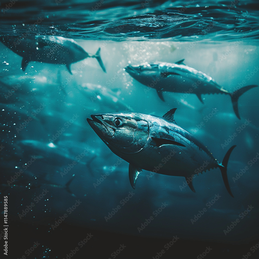 Fototapeta premium Tuna in the sea, Generative AI