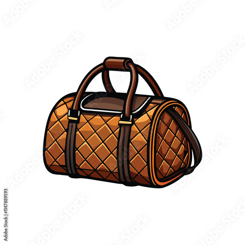 Stylish quilted luxury gym bag; modern design, premium materials, spacious interior.  Show detailed stitching and high-end hardware.