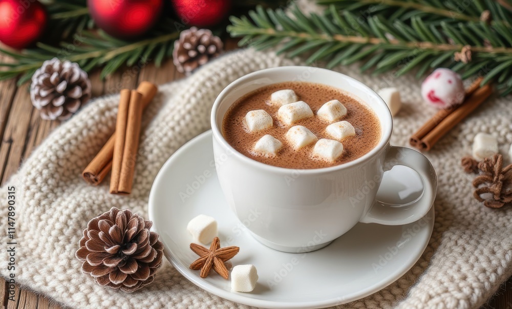 Festive hot chocolate with marshmallows Festive hot chocolate with marshmallows