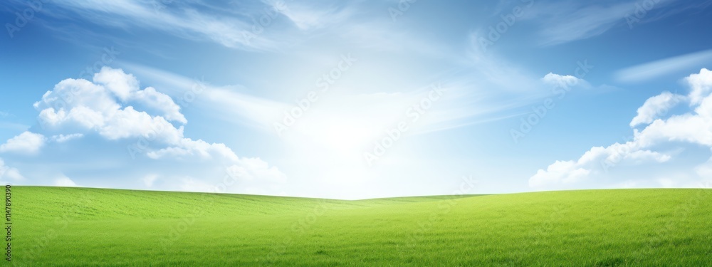illustration horizontal panorama green grass field meadow blue sky cloud morning mockup for product presentation advertising illustration horizontal panorama green grass field meadow blue sky cloud morning mockup for product presentation advertising