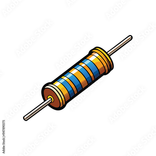 Create a vector illustration of an electronic resistor with precisely rendered colored bands indicating its resistance value.  High detail, clean lines.