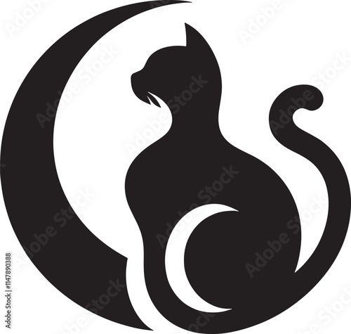 Black cat silhouette moon design. photo