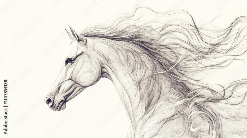 Elegant White Horse With Flowing Mane and Tail Elegant White Horse With Flowing Mane and Tail