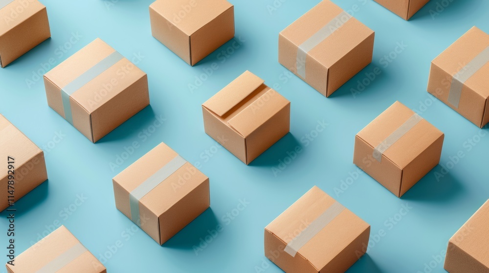 Fototapeta premium Geometric Pattern of Boxes on a Blue Background
