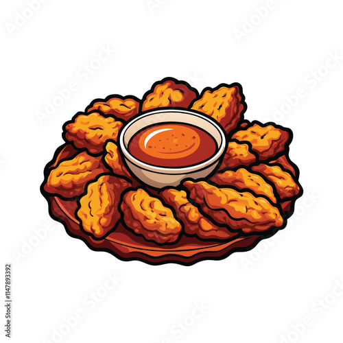 A mouthwatering pile of crispy, golden-brown fried chicken wings, glistening with oil, served with a side of creamy dipping sauce.