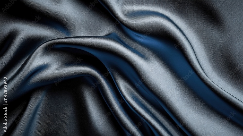 Fototapeta premium Elegant Blue Satin Fabric Textile with Soft Waves and Luxurious Texture Ideal for Fashion, Backgrounds, and Design Projects
