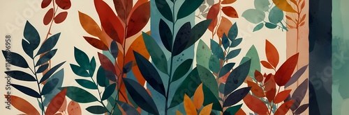 Wallpaper Mural simple landscape forest with trees and shrubs. Horizontal wallpaper of nature flat style. Deciduous and coniferous mixed Torontodigital.ca