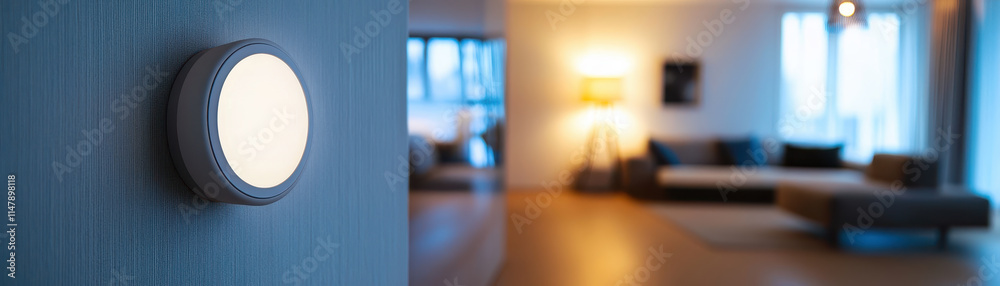Smart home concepts. Smart home sensor on wall, enhancing modern living space ambiance Smart home concepts. Smart home sensor on wall, enhancing modern living space ambiance