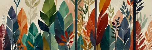 simple landscape forest with trees and shrubs. Horizontal wallpaper of nature flat style. Deciduous and coniferous mixed