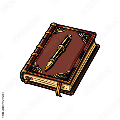 Luxurious leather-bound journal, gold-gilded pages, elegant embossed cover,  closed,  premium quality, handcrafted detail.