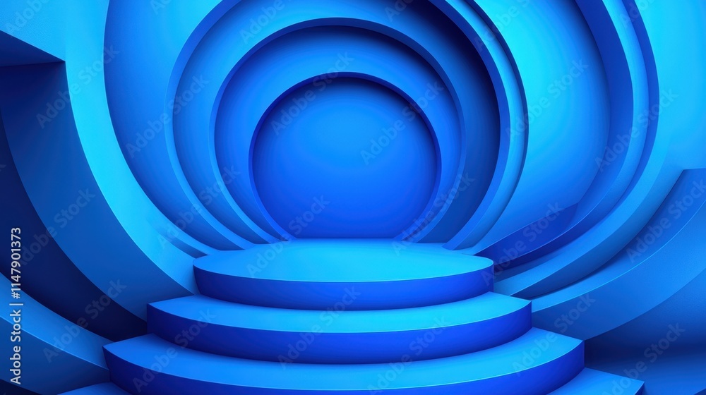 Obraz premium Abstract Blue Circular Stage Design Three Dimensional Rendering