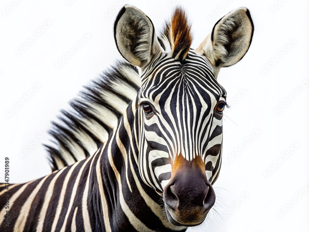 Fototapeta premium Isolated Zebra Portrait Photography: Stunning Wildlife Close-up Image
