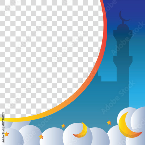 Twibbon Colorful Mosque Silhouette with Stars and Crescent Moon Background