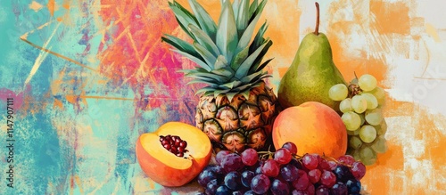 Wallpaper Mural Pastel fruit illustration. Abstracted collage of fruit with patterns and textures Torontodigital.ca