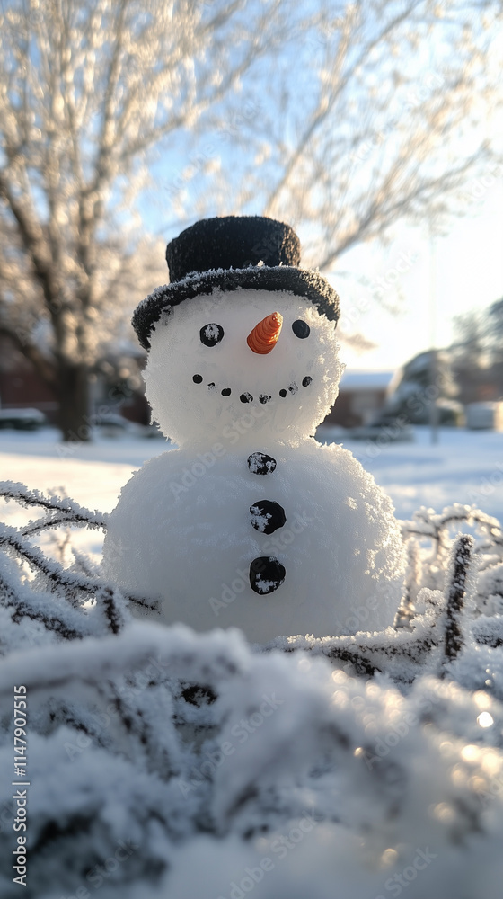 Snowman features 2025 amid sparkling snow and frosty branches-2 Snowman features 2025 amid sparkling snow and frosty branches-2