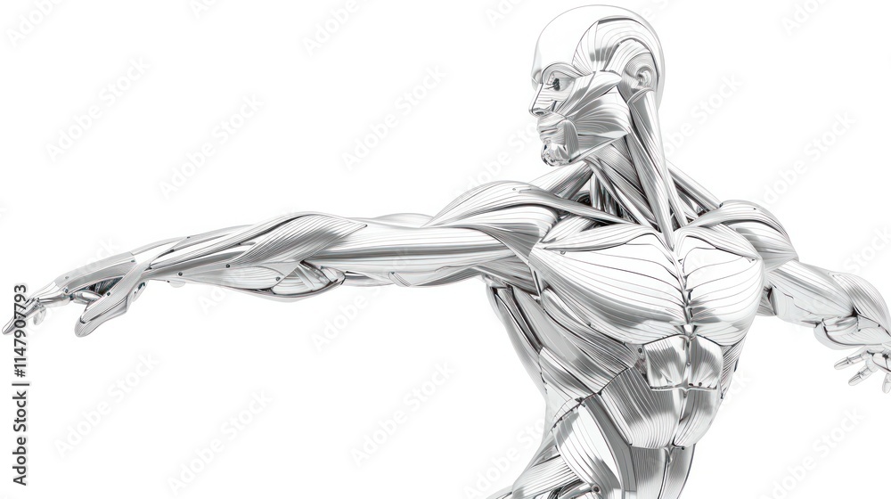 Detailed 3D rendering of the human muscular and skeletal anatomy structure in a futuristic digital and conceptual style Detailed 3D rendering of the human muscular and skeletal anatomy structure in a futuristic digital and conceptual style