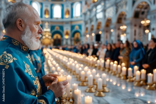 Saint Basil's Day.A group of Orthodox clergy in ornate gold robes walking in solemn procession during a ceremonial event.