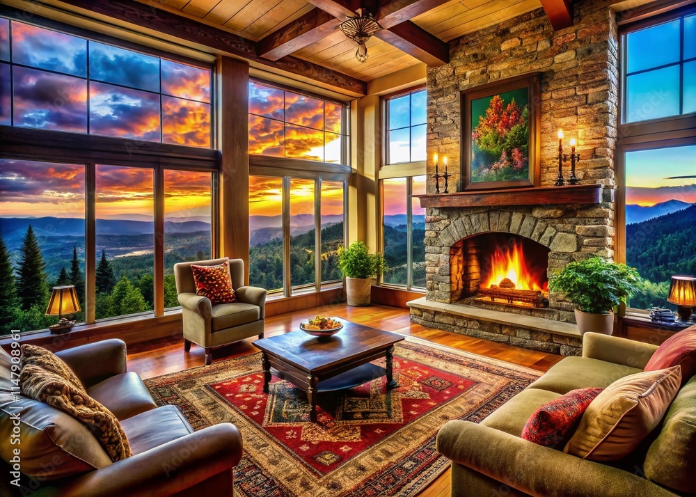 Cozy Living Room with Fireplace and Big Window Cozy Living Room with Fireplace and Big Window