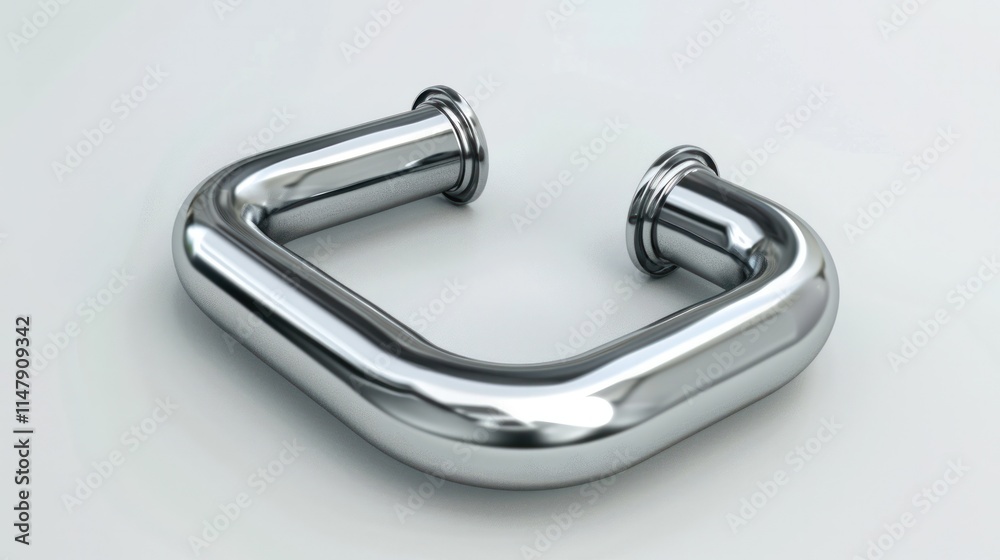 Sleek chrome metal curved loop or hook shaped bracket or handle design in a minimalist modern and industrial style against a clean studio background Sleek chrome metal curved loop or hook shaped bracket or handle design in a minimalist modern and industrial style against a clean studio background