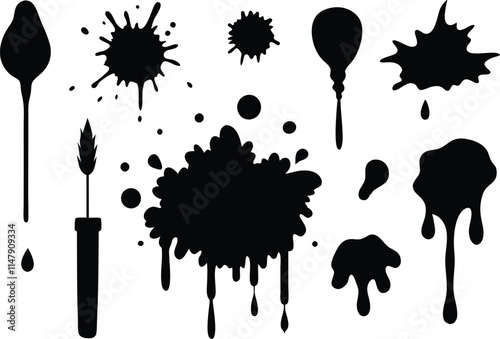 ink splatter set paint brush stroke kit vector art