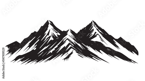 Black ink mountain range illustration. (1)