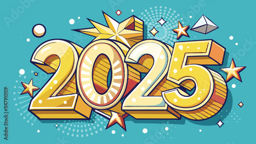 2025 Happy New Year Greeting Card Illustration